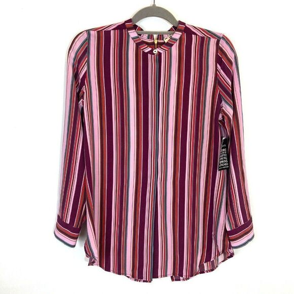 NWT Figue 100% silk striped button front blouse S - Picture 1 of 6